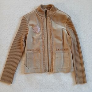 par•a•phrase ♡ leather sweater vintage embroidered wool neutral minimal